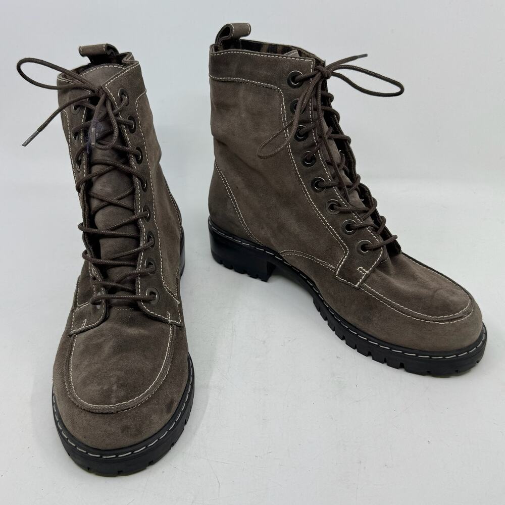 STUART WEITZMAN Lace-up Brown Suede Combat Booties